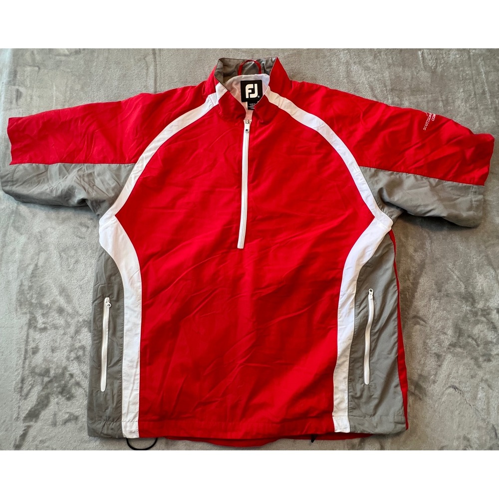 FootJoy Golf Windbreaker Mens Large Red Short Sleeve 1/4 Zip Jacket